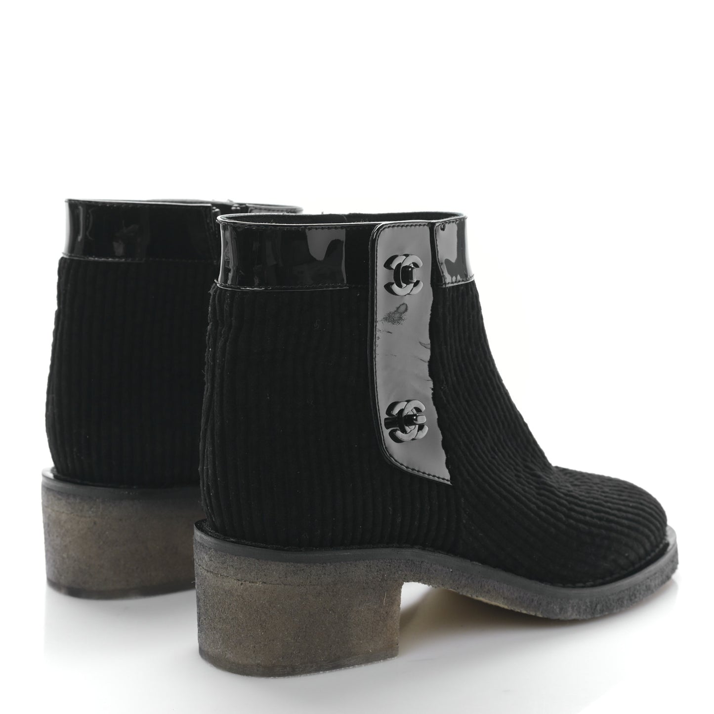 Velvet Patent CC Turnlock Ankle Boots 38 Black