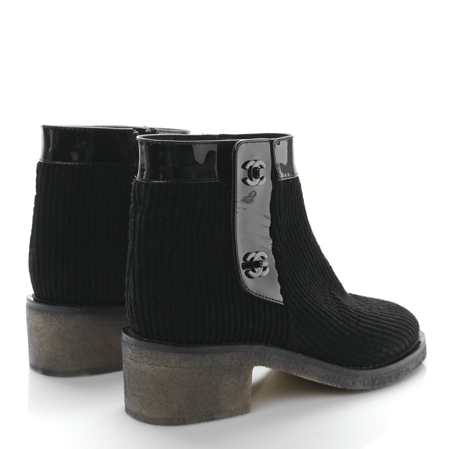 Chanel Velvet Patent CC Turnlock Ankle Boots 38 Black 4 of 8