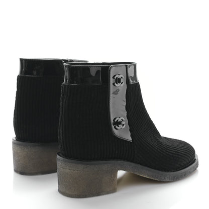 Chanel Velvet Patent CC Turnlock Ankle Boots 38 Black 4 of 8