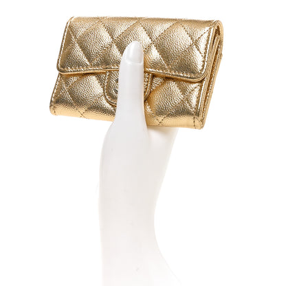 Chanel Metallic Caviar Quilted Flap Card Holder Wallet Gold 2 of 8