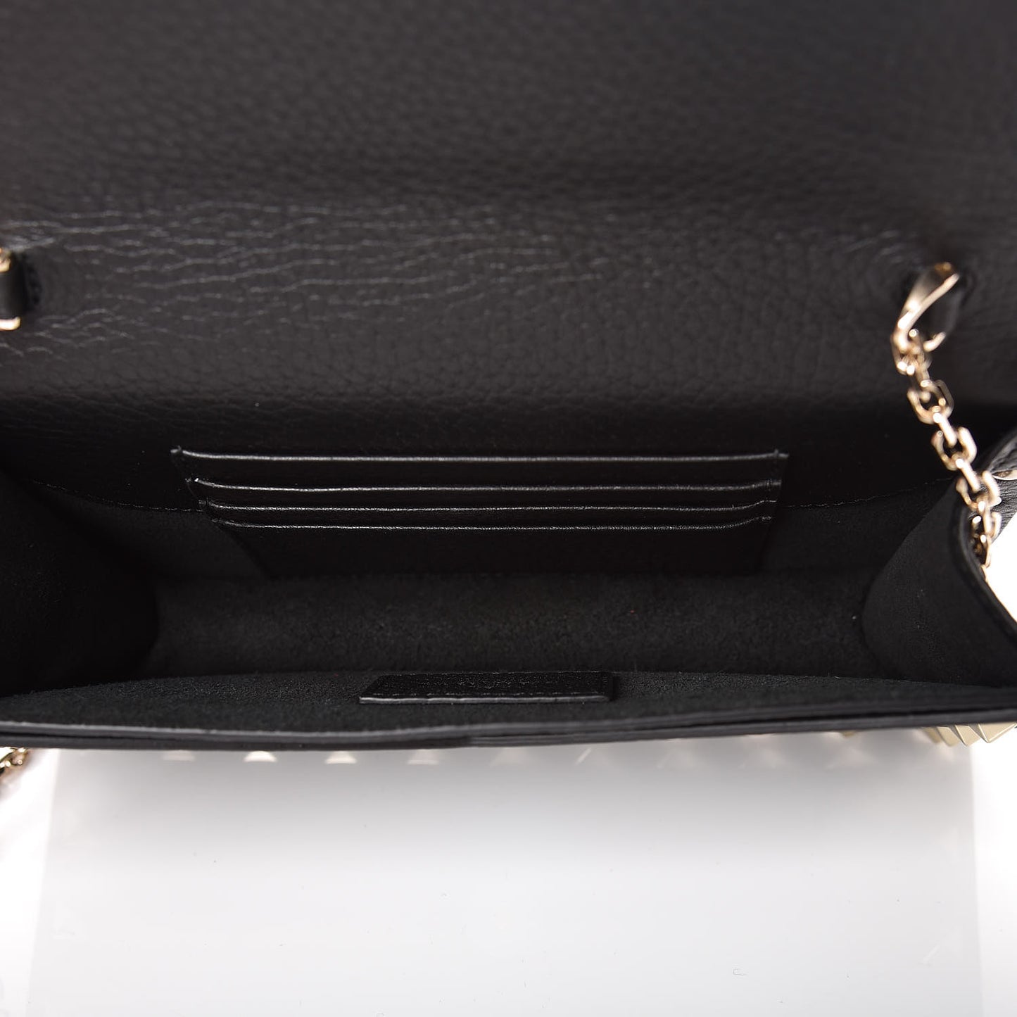 Pebbled Calfskin Rockstud Envelope Wallet on Chain Black