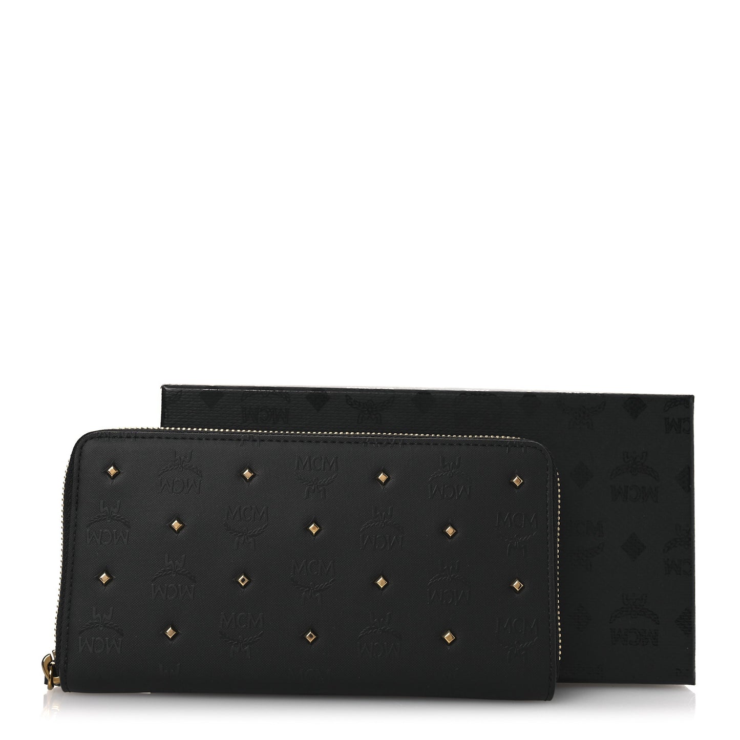 Odeon Studded Large Zip Around Wallet  Black