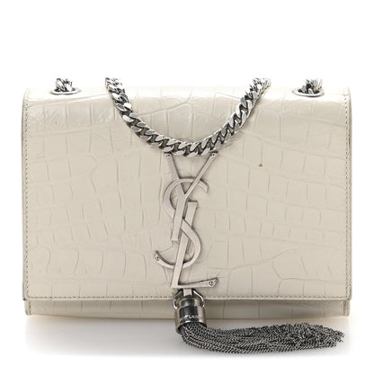 Saint Laurent Calfskin Crocodile Embossed Small Classic Monogram Kate Tassel Satchel  Crema Soft 1 of 10