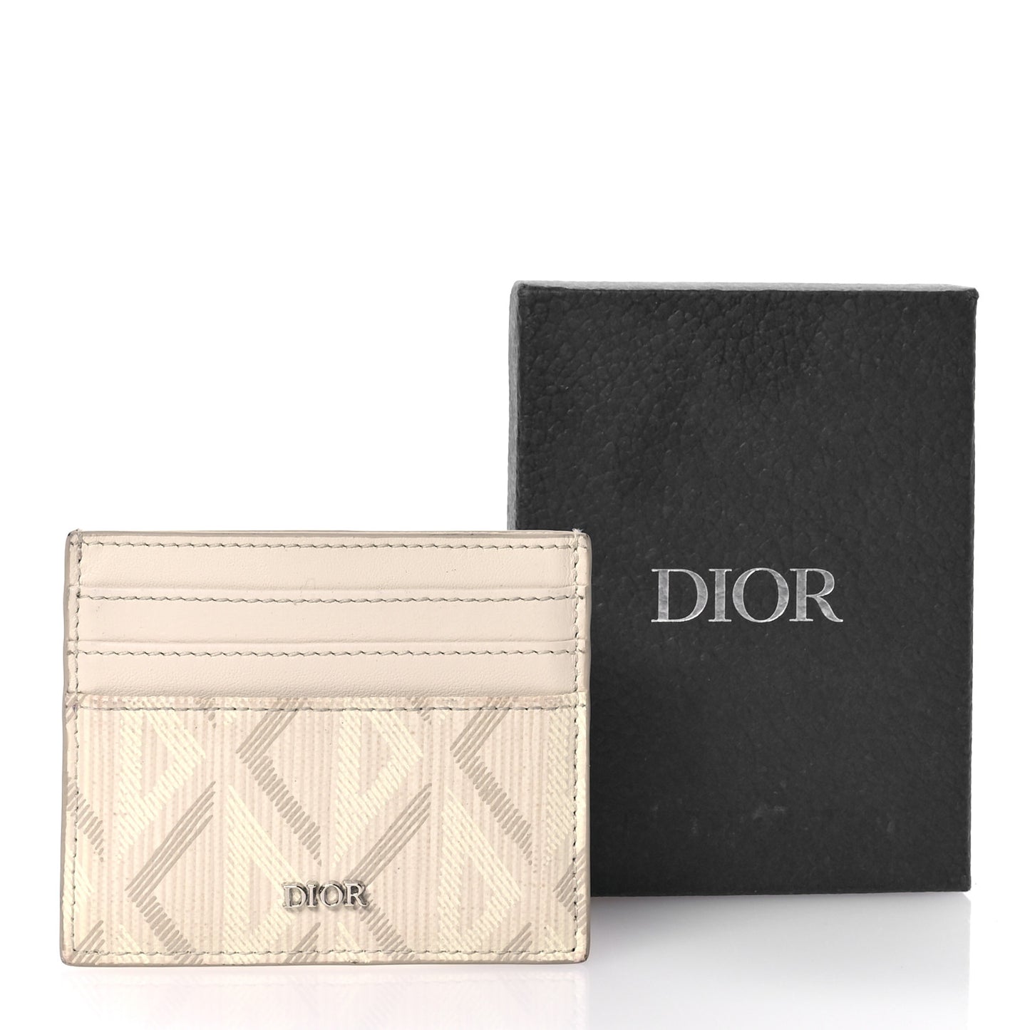 Calfskin CD Diamond Canvas Card Holder Natural