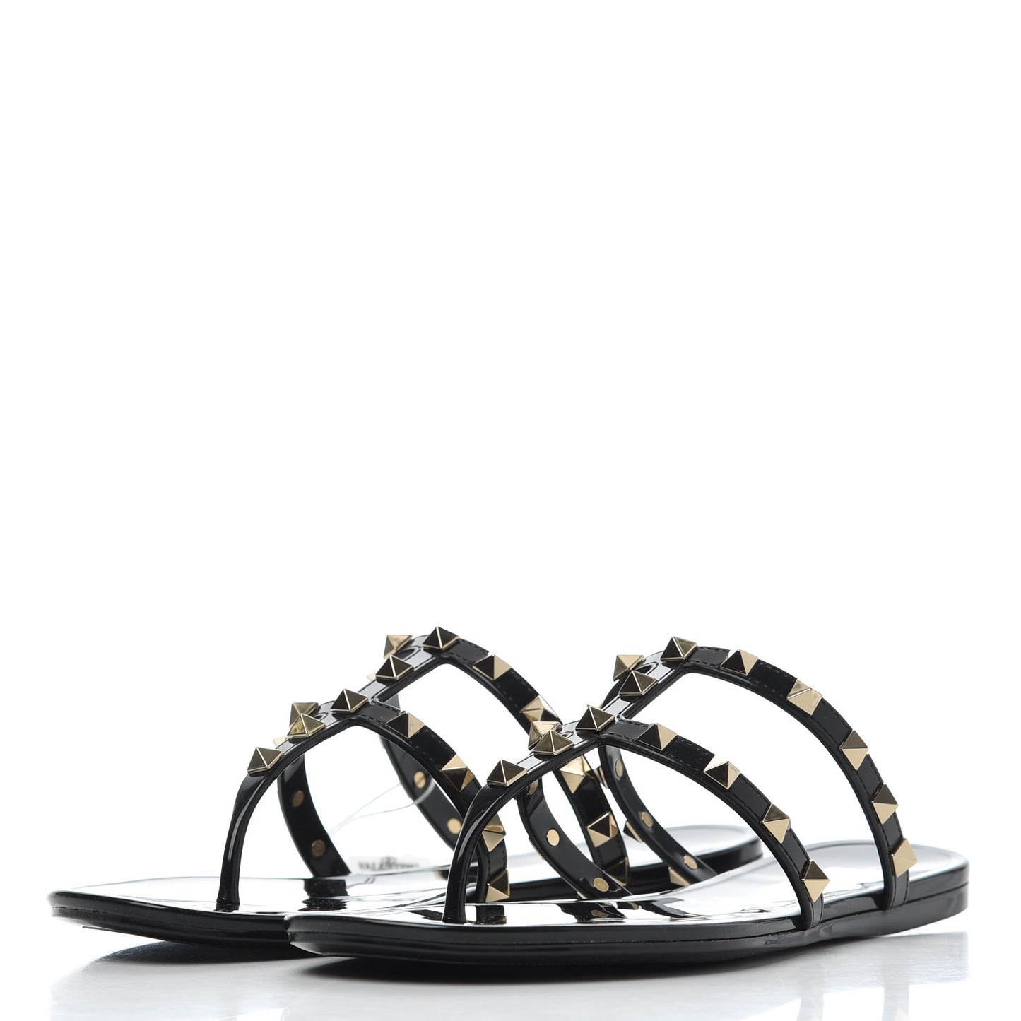 PVC Jelly Rockstud Caged Flat Thong Sandals 37 Black