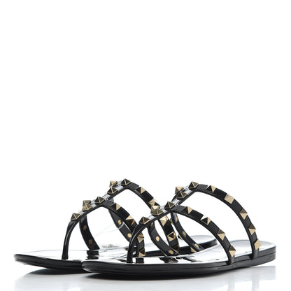 Valentino Garavani PVC Jelly Rockstud Caged Flat Thong Sandals 37 Black 3 of 8