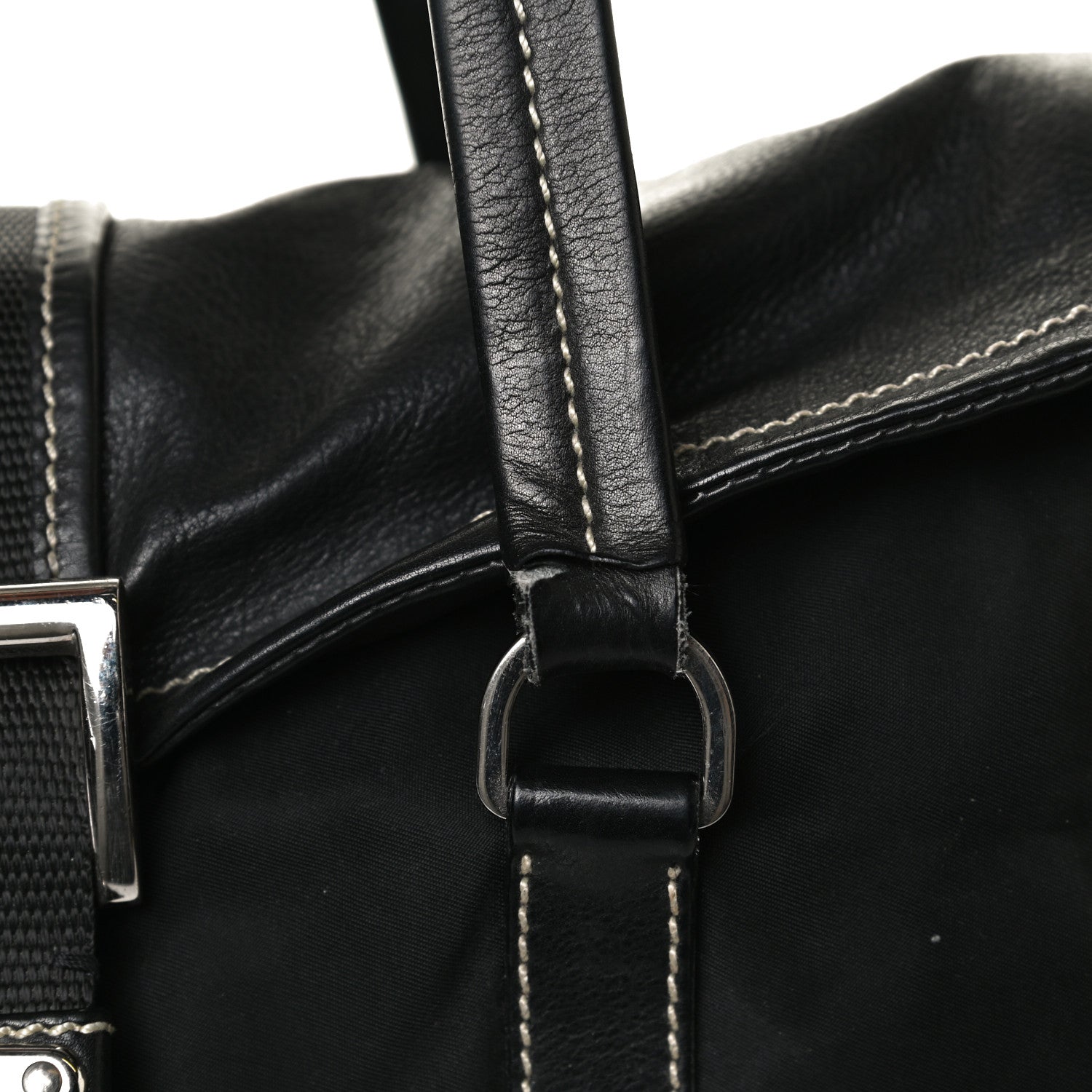 Prada Soft Calfskin Nylon Buckle Shoulder Bag Black 14 of 15