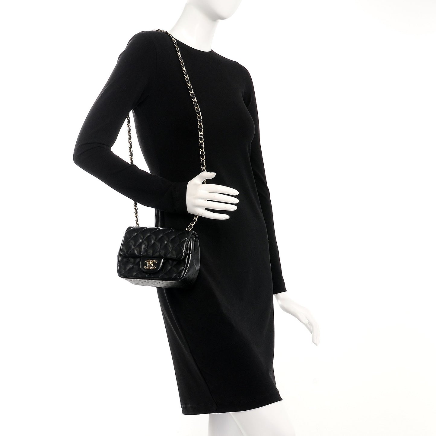 Lambskin Quilted Mini Square Flap Black