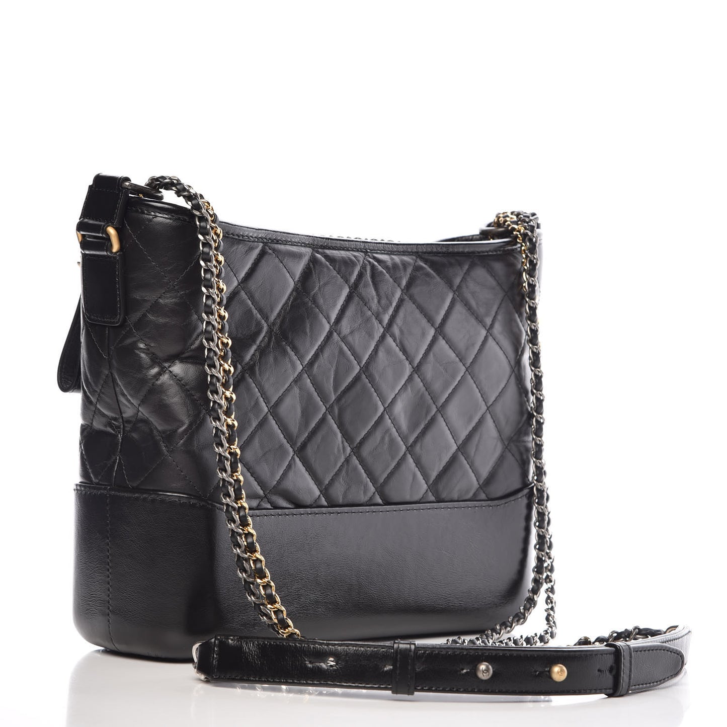 Aged Calfskin Quilted Medium Gabrielle Hobo Black
