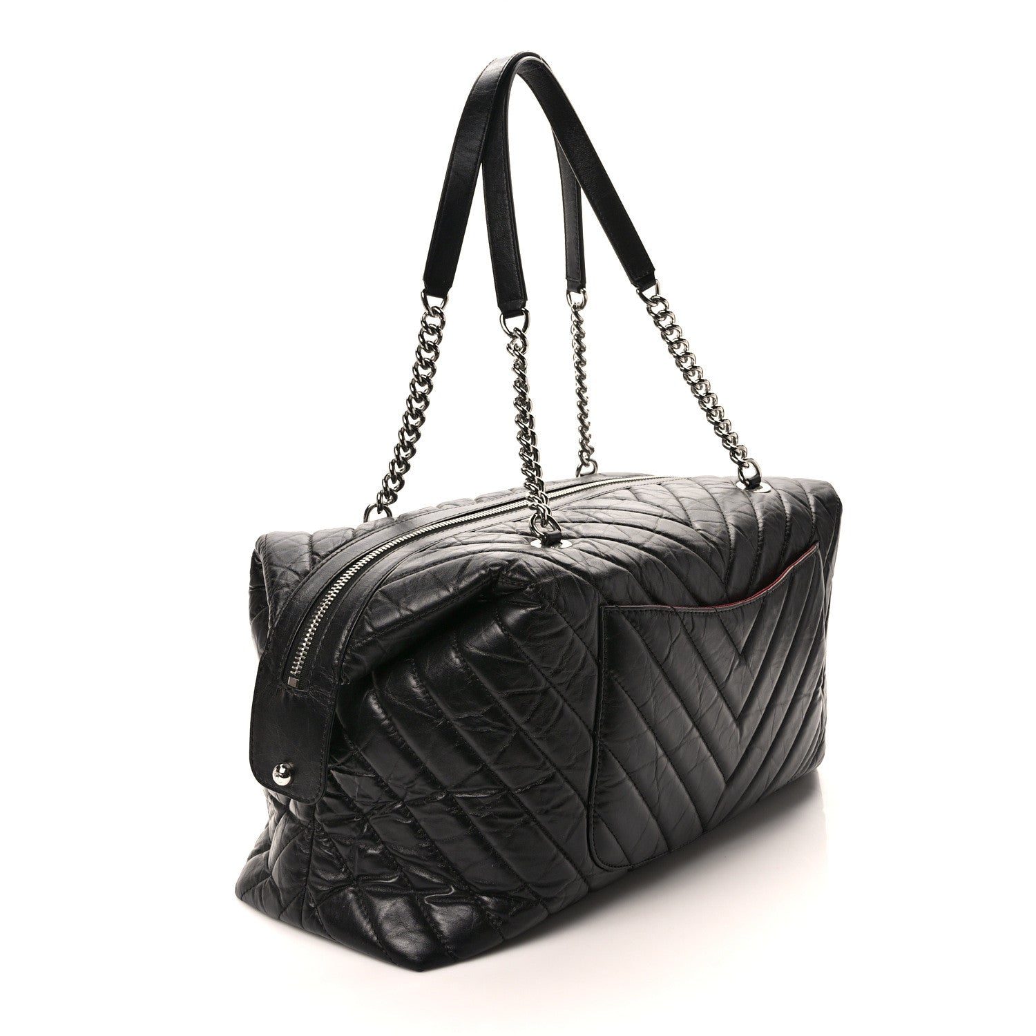 Chanel Aged Calfskin Chevron Quilted Duffle Bag Black 3 of 11