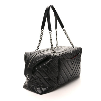 Chanel Aged Calfskin Chevron Quilted Duffle Bag Black 3 of 11