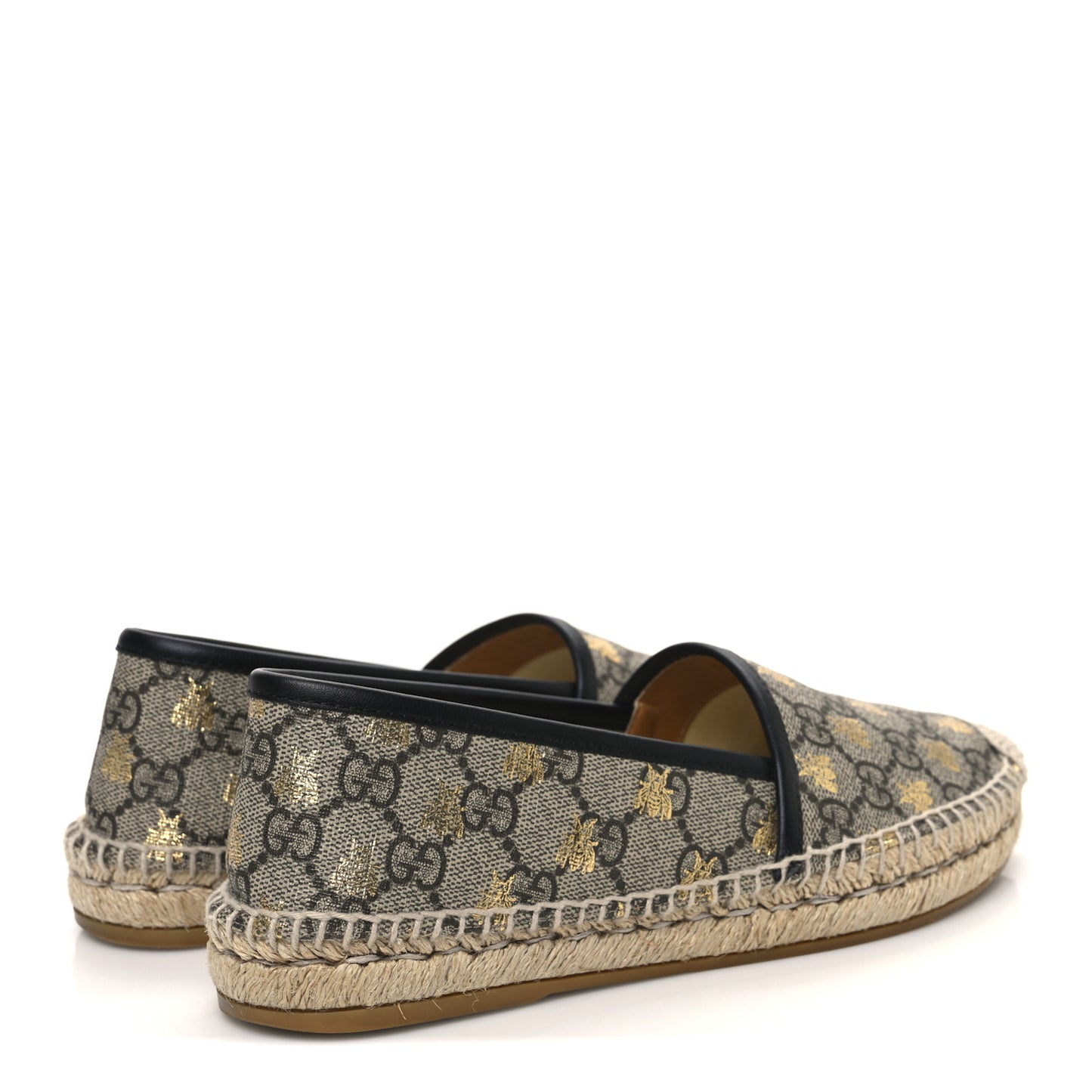 GG Supreme Monogram Bees Espadrille Flats 36.5 Beige Ebony Oro Black