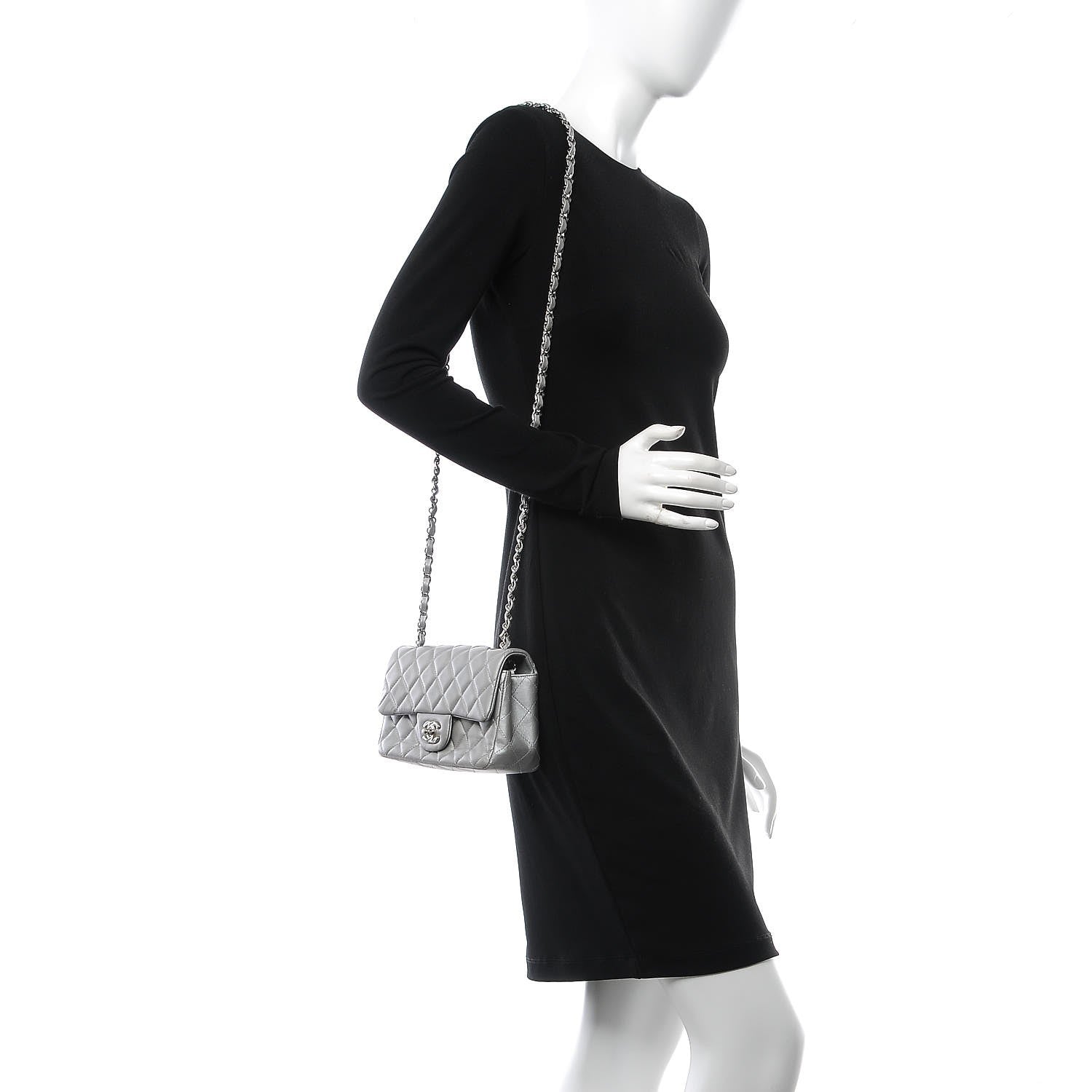 Chanel Metallic Lambskin Quilted Mini Rectangular Flap Silver 2 of 7