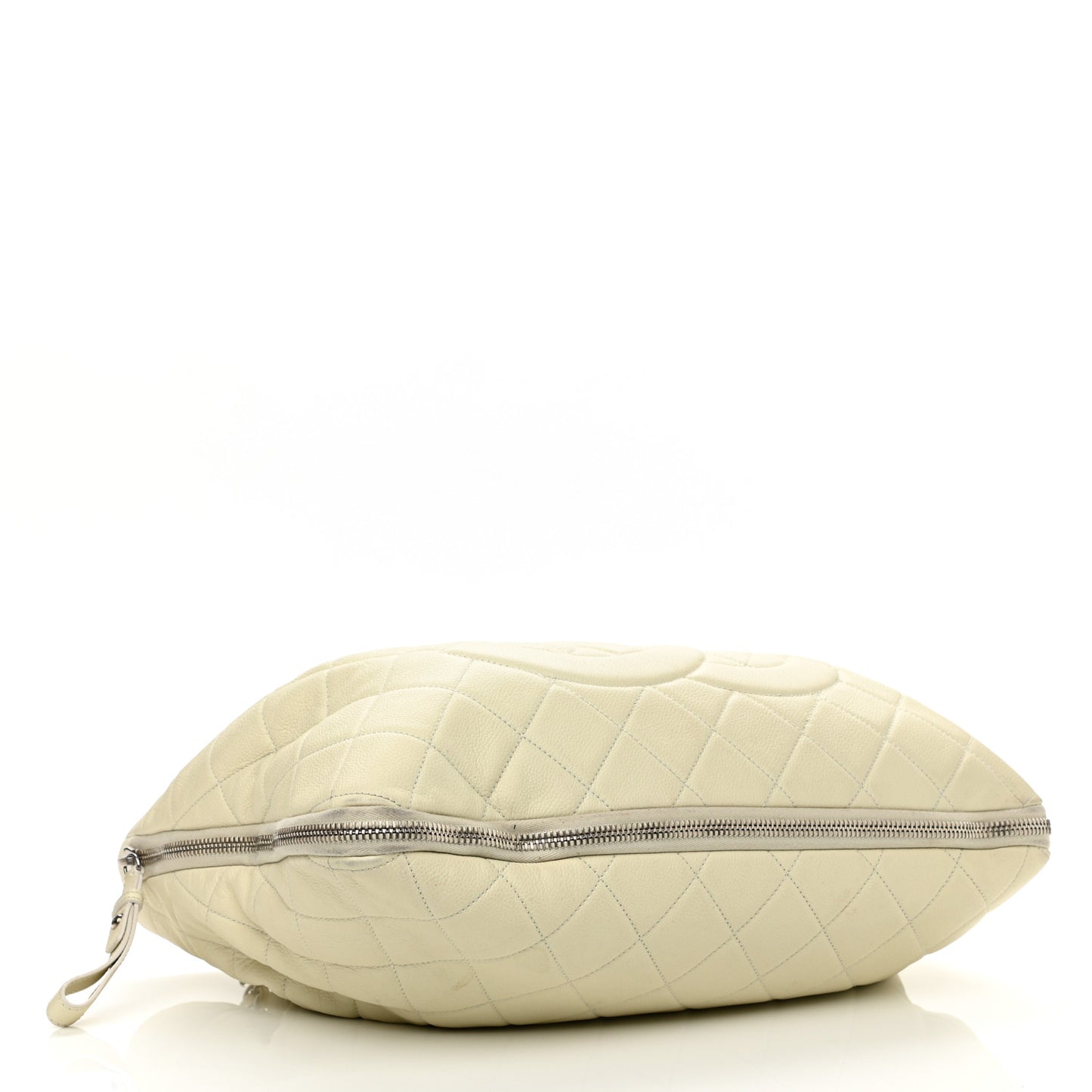 Caviar Quilted Expandable Zip Shoulder Bag White