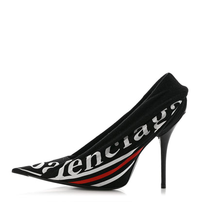 Balenciaga Jersey Crepe Political Campaign Logo Knife 115 Pointed Pumps 38 Black White Rouge 1 of 10