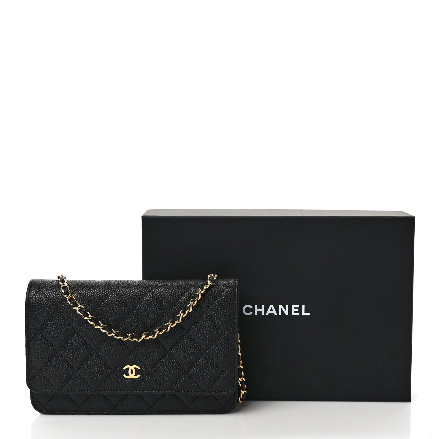 Caviar Quilted Wallet on Chain WOC Black