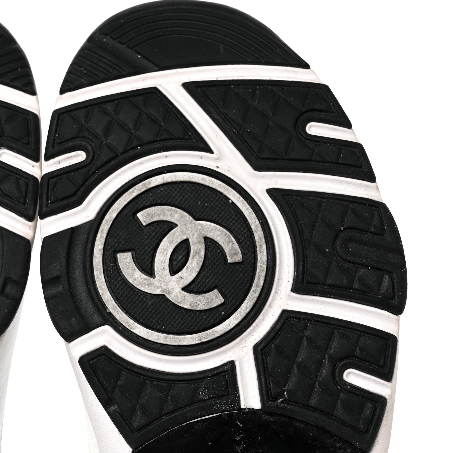 Chanel Mesh Suede Calfskin Grained Calfskin Womens CC Sneakers 39.5 White Black 6 of 8