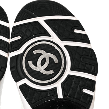 Chanel Mesh Suede Calfskin Grained Calfskin Womens CC Sneakers 39.5 White Black 6 of 8