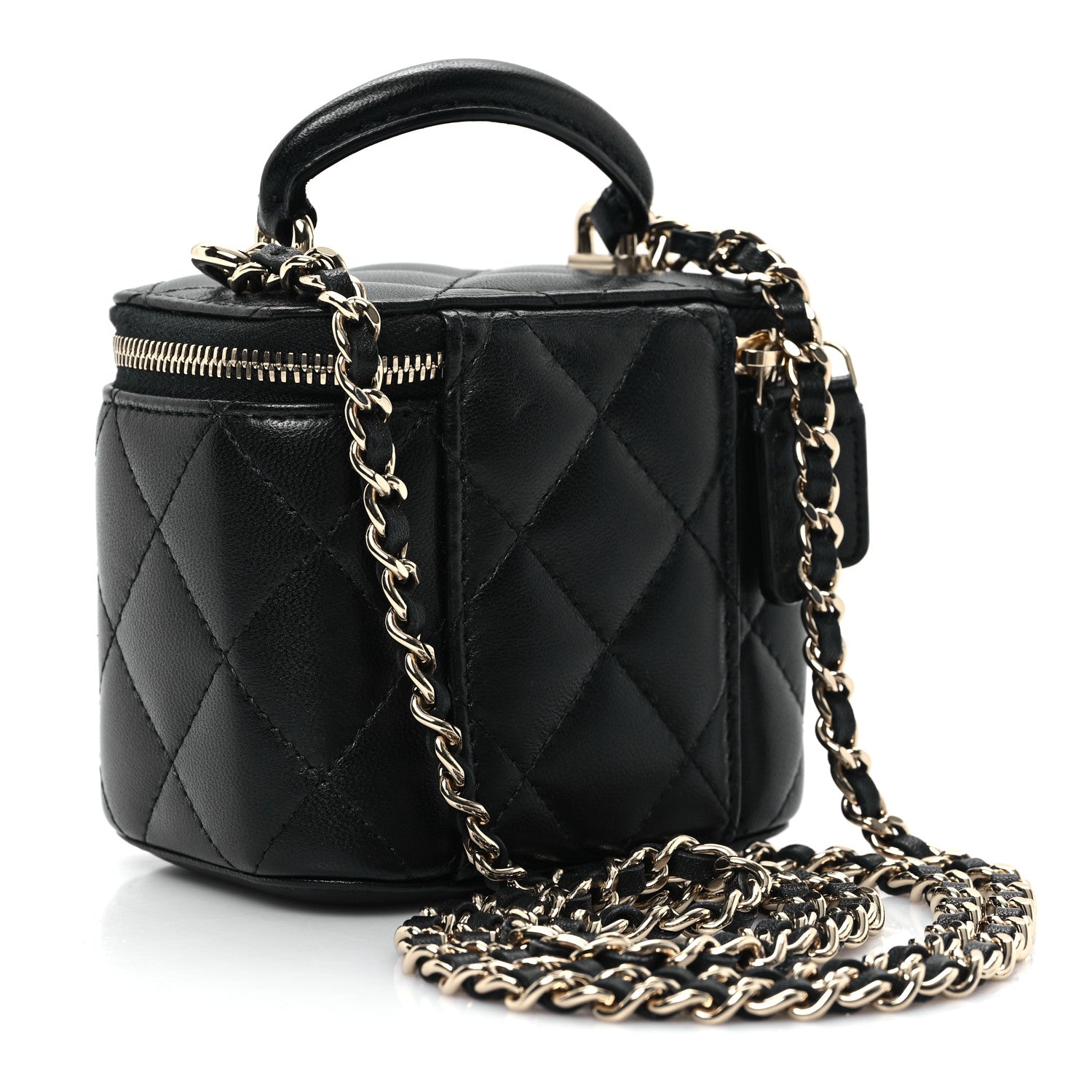Chanel Lambskin Quilted Top Handle Mini Vanity Case With Chain Black 2 of 12
