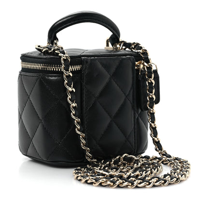 Chanel Lambskin Quilted Top Handle Mini Vanity Case With Chain Black 2 of 12