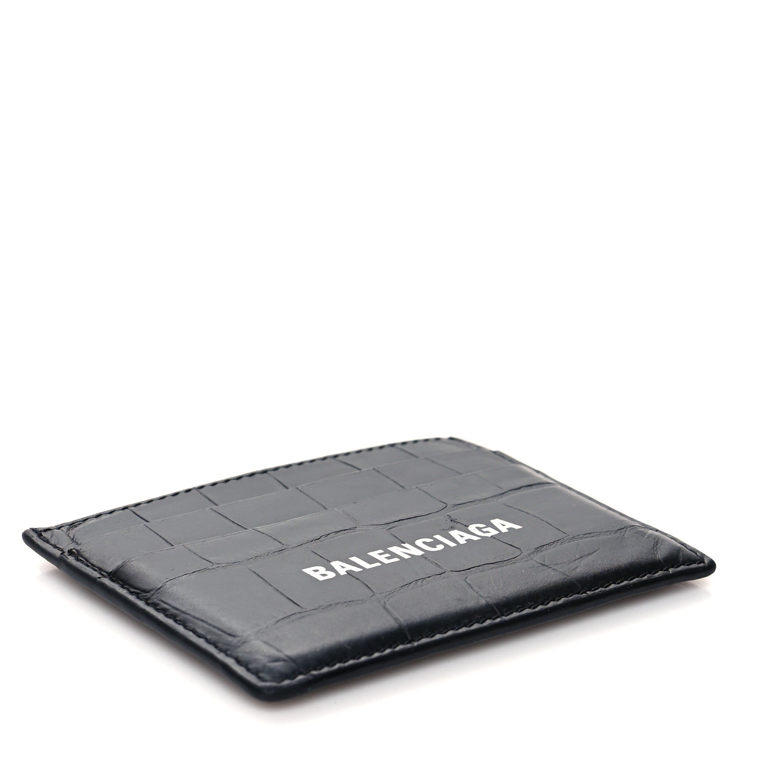 Balenciaga Semi Matte Calfskin Logo Crocodile Embossed Cash Card Holder Black 4 of 8