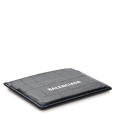 Balenciaga Semi Matte Calfskin Logo Crocodile Embossed Cash Card Holder Black 4 of 8
