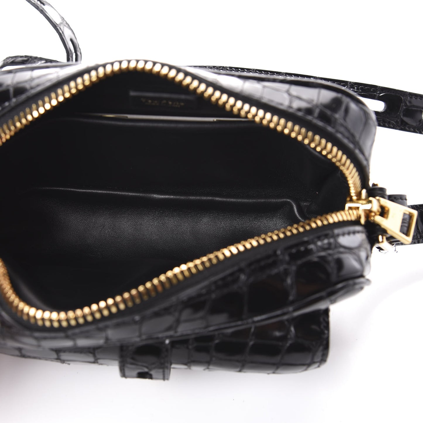 Crocodile Embossed Calfskin T Twist Camera Bag Black