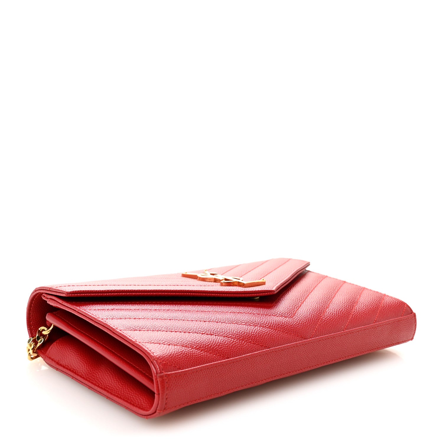 Saint Laurent Grain De Poudre Matelasse Chevron Monogram Chain Wallet New Red 4 of 9