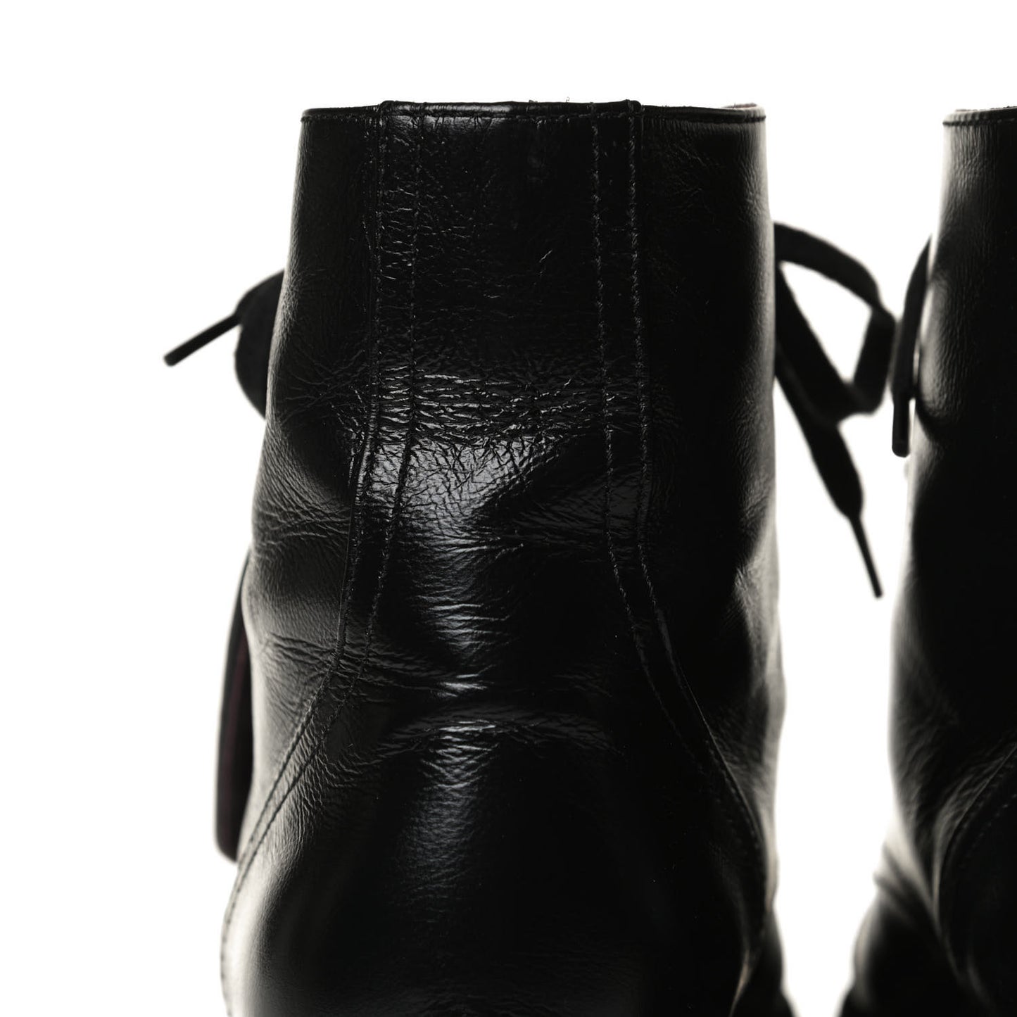 Crackled Calfskin Velvet Pearl Combat Short Boots 37.5 Black