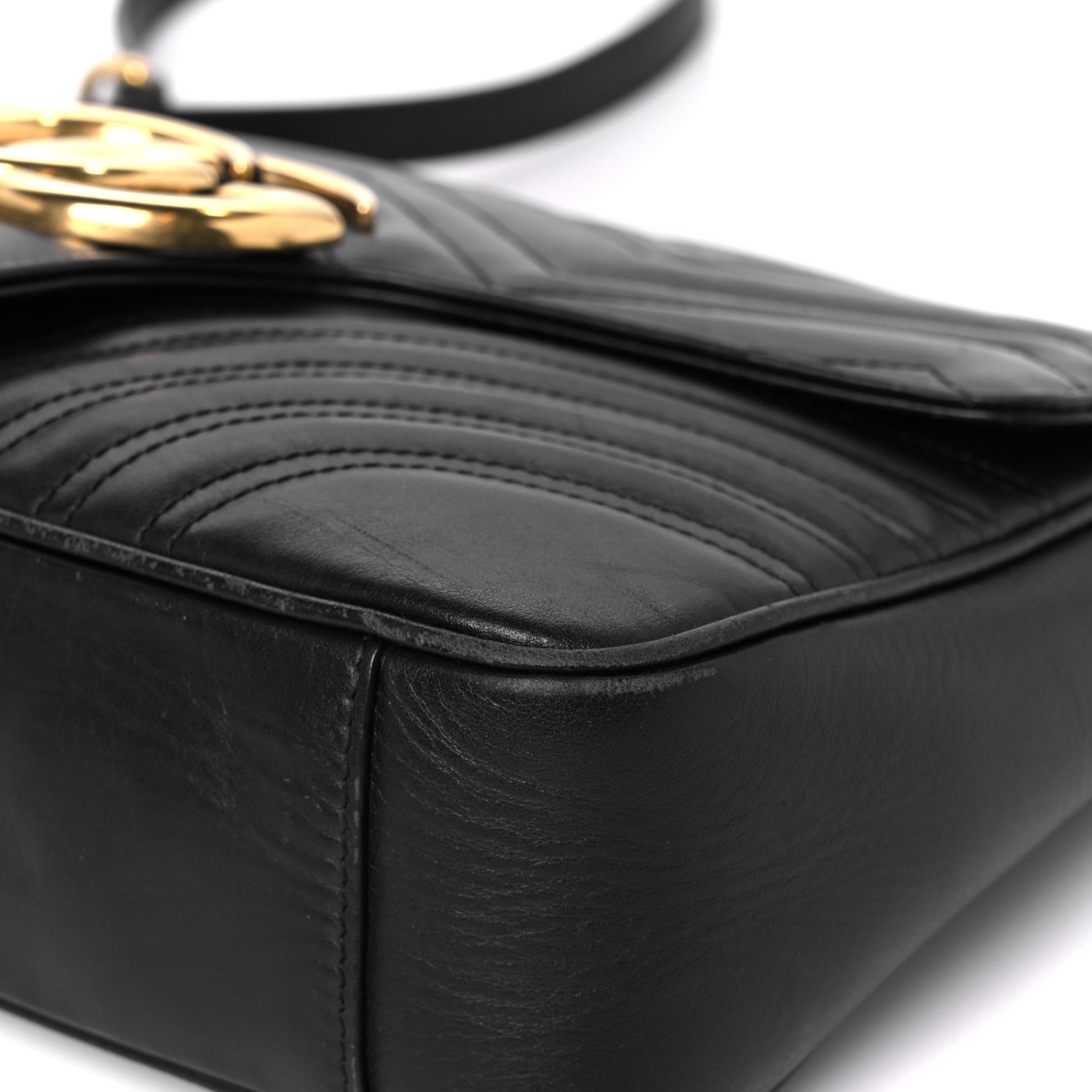 Gucci Calfskin Matelasse Medium GG Marmont Shoulder Bag Black 12 of 13