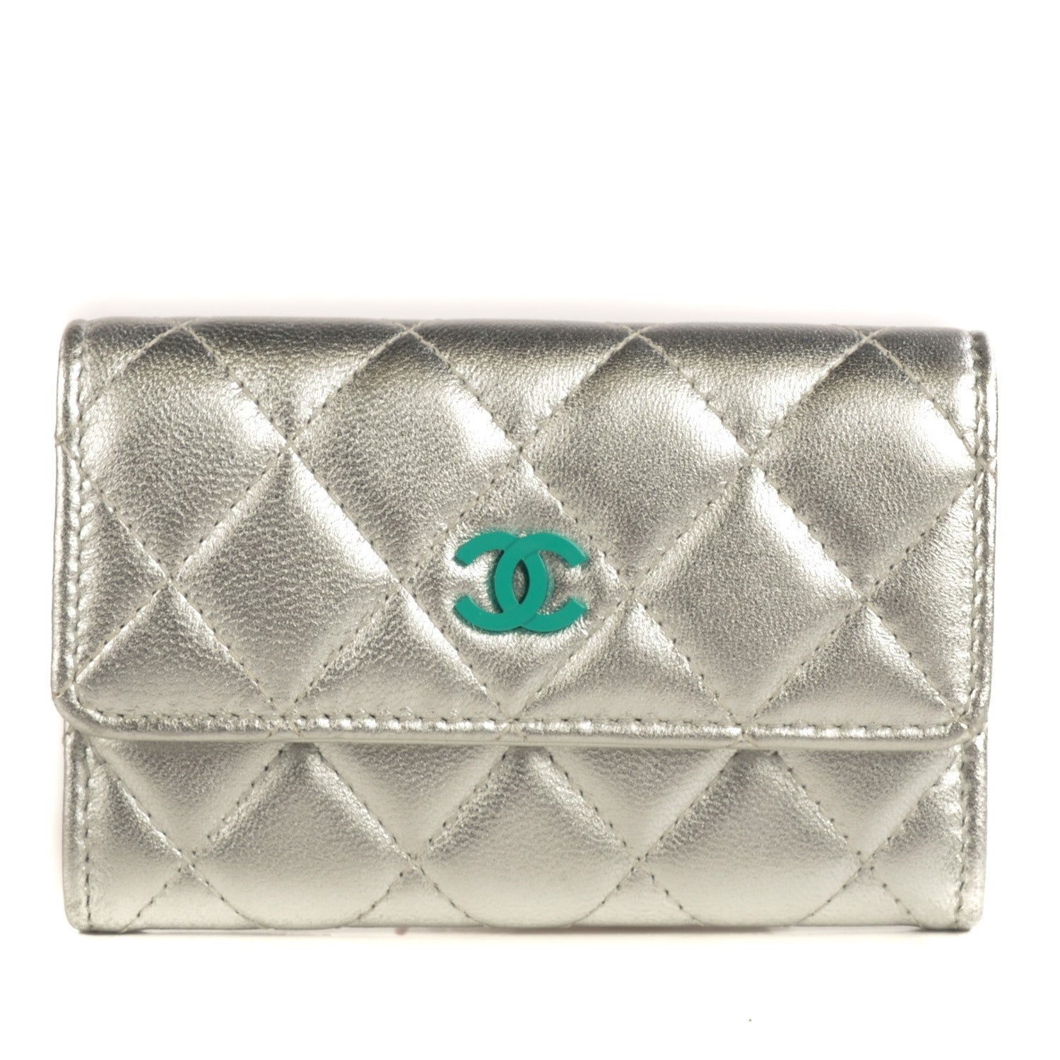 Chanel Lambskin Quilted CC Card Holder Silver 1 of 9