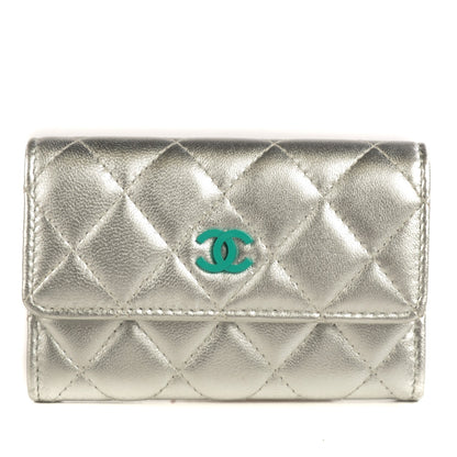 Chanel Lambskin Quilted CC Card Holder Silver 1 of 9