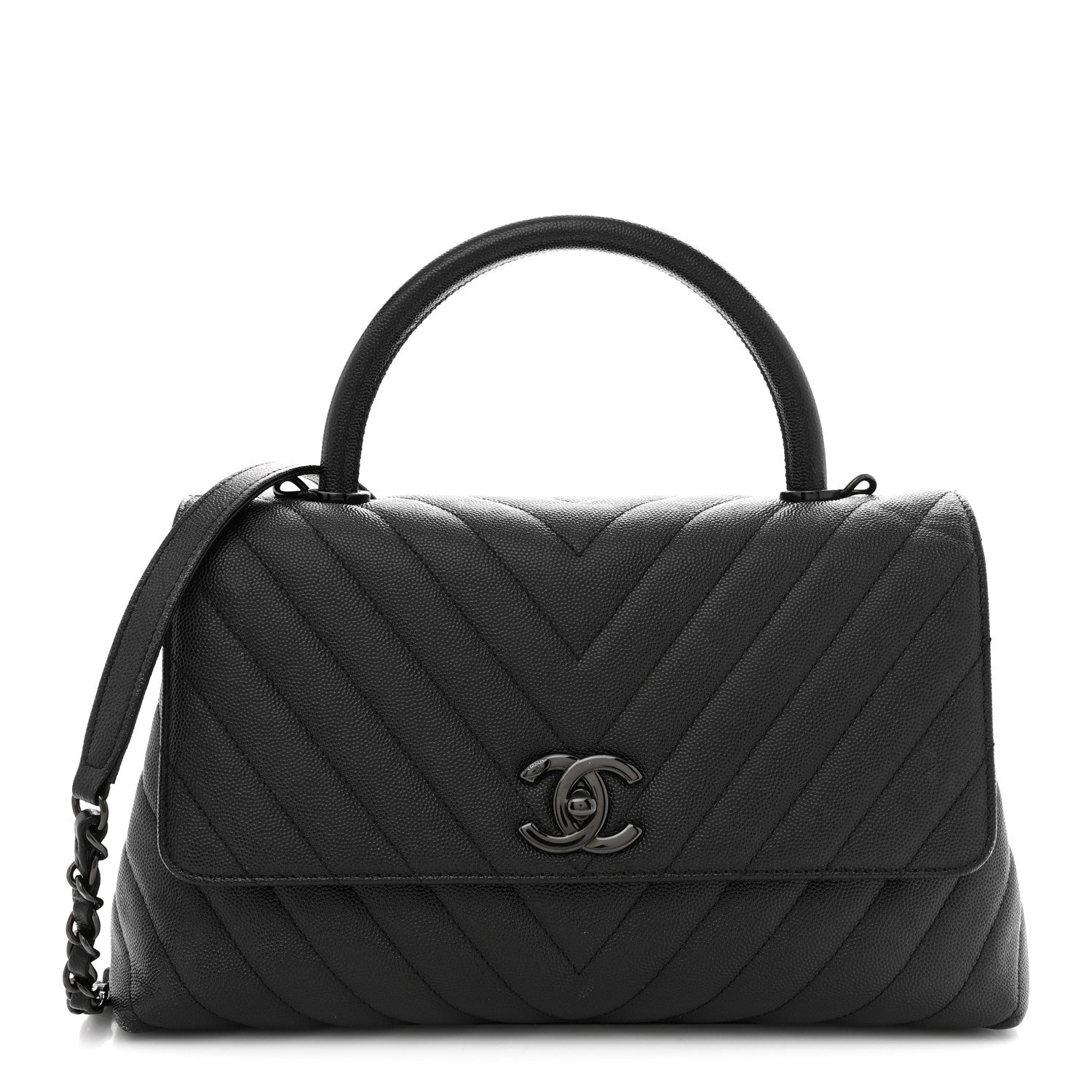 Chanel Caviar Chevron Quilted Small Coco Handle Flap So Black 1 of 11