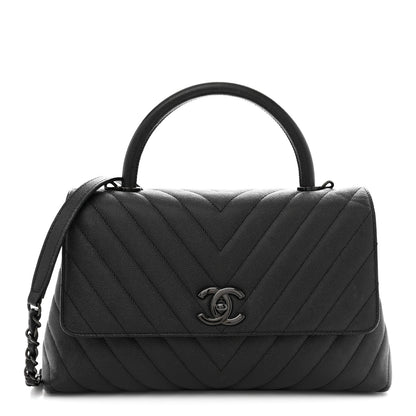 Chanel Caviar Chevron Quilted Small Coco Handle Flap So Black 1 of 11