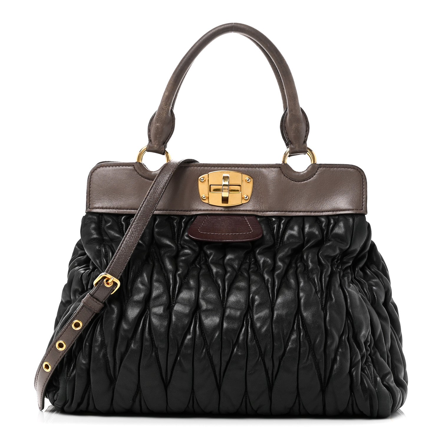 Miu Miu Nappa Matelasse Turnlock Hobo Black Brown 1 of 12
