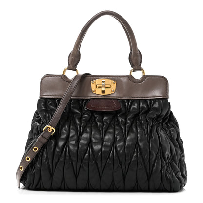 Miu Miu Nappa Matelasse Turnlock Hobo Black Brown 1 of 12