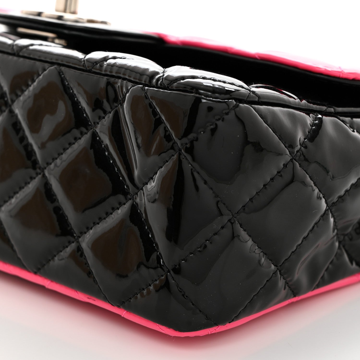 Chanel Patent Calfskin Quilted Bi-Color Mini Rectangular Flap Pink Black 10 of 10