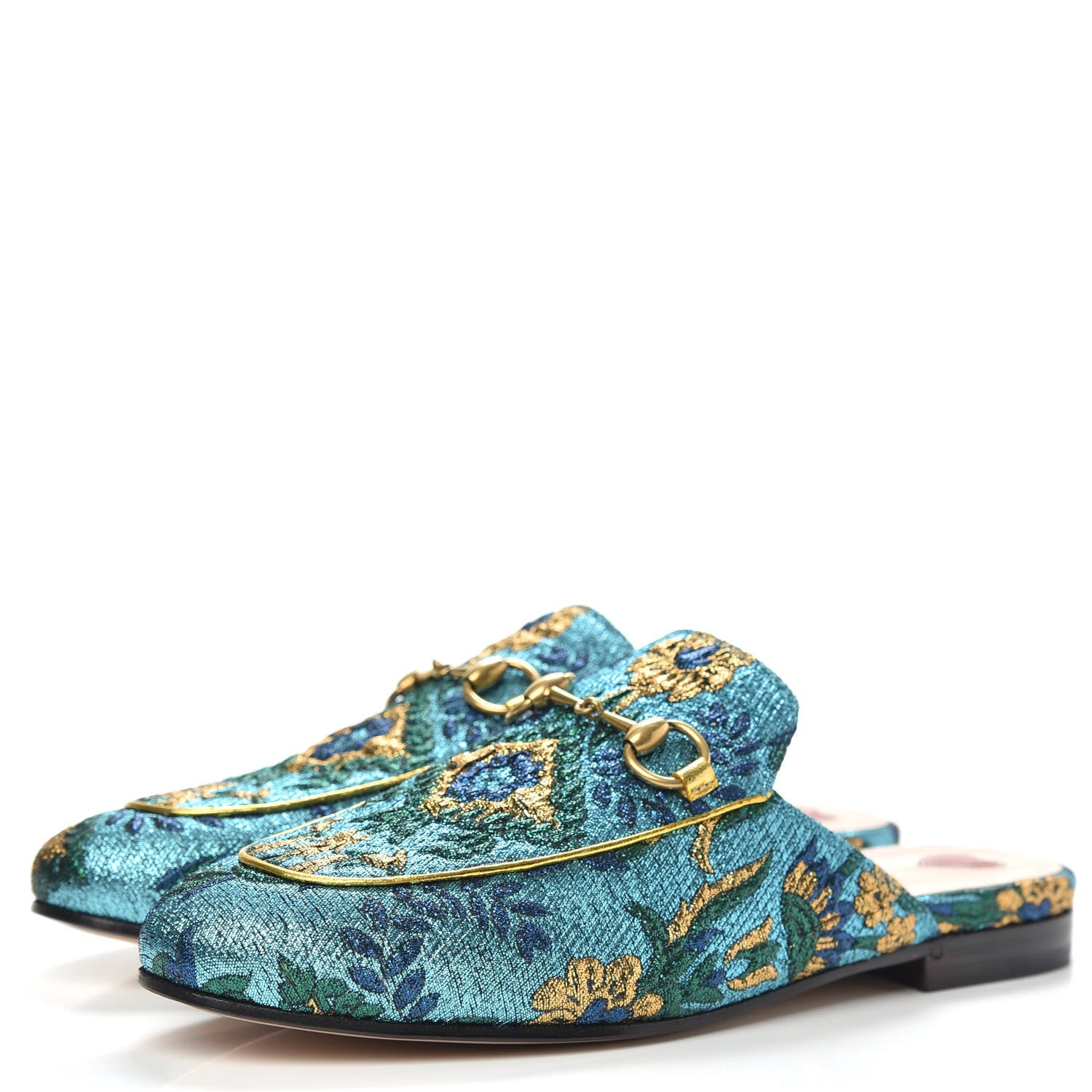 Gucci Iridescent Brocade Womens Princetown Slippers 35.5 Azure Multicolor Oro 3 of 9