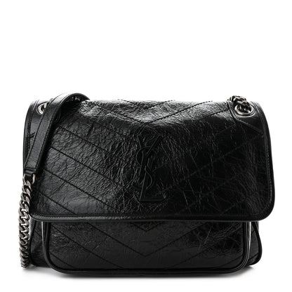 Saint Laurent Crinkled Calfskin Matelasse Monogram Medium Niki Chain Satchel Black 1 of 10