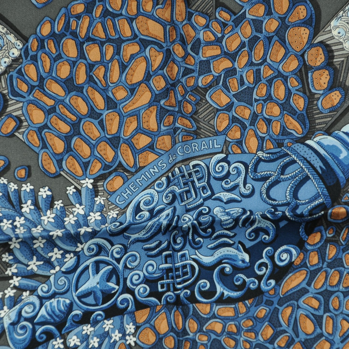 Silk Chemin De Corail Scarf 90 Anthracite Blue Jean Gris