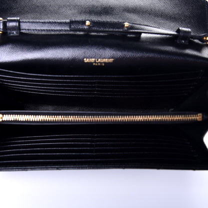 Saint Laurent Grain De Poudre Matelasse Chevron Monogram Chain Wallet Black 7 of 9