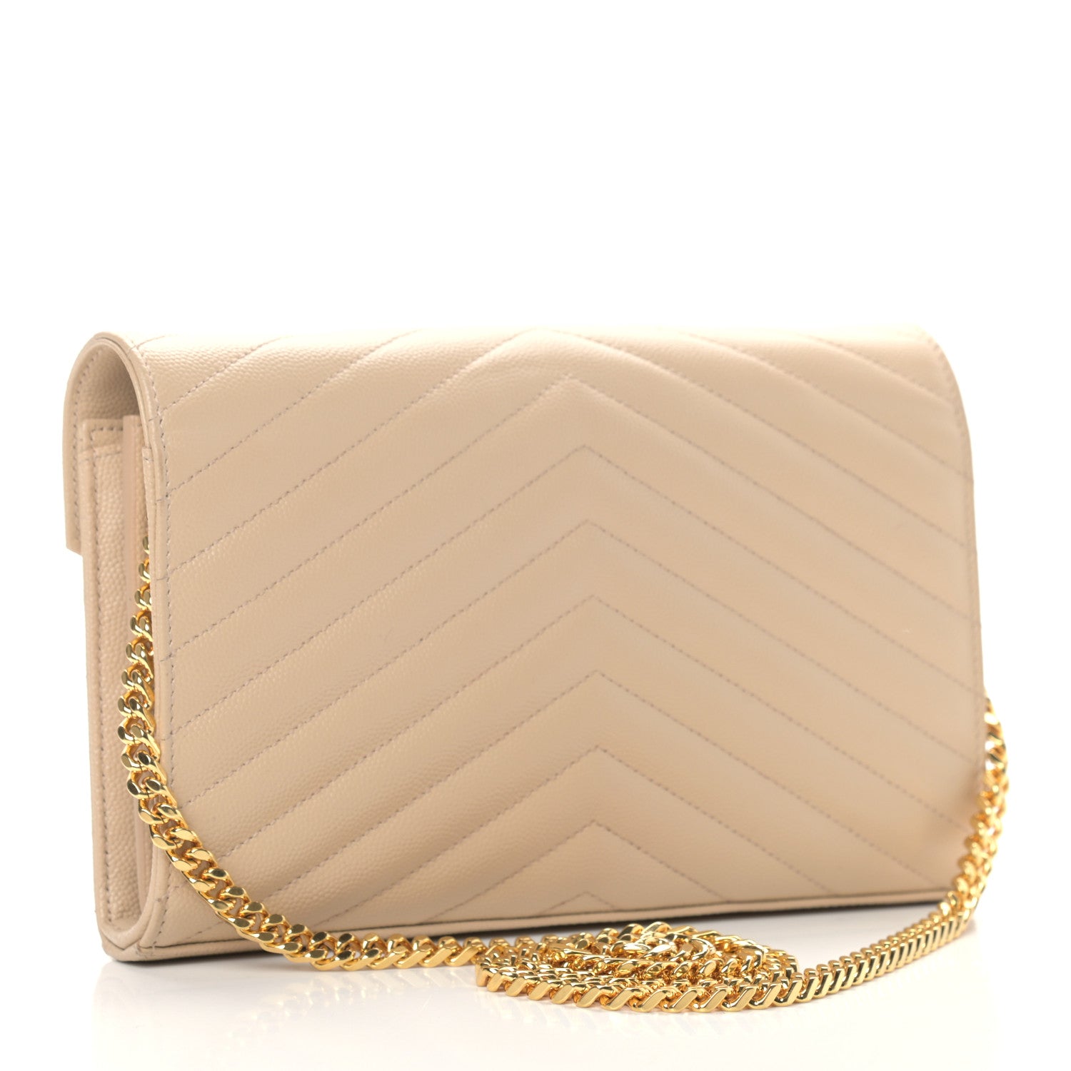 Saint Laurent Grain De Poudre Matelasse Chevron Monogram Chain Wallet Nude Powder 3 of 11