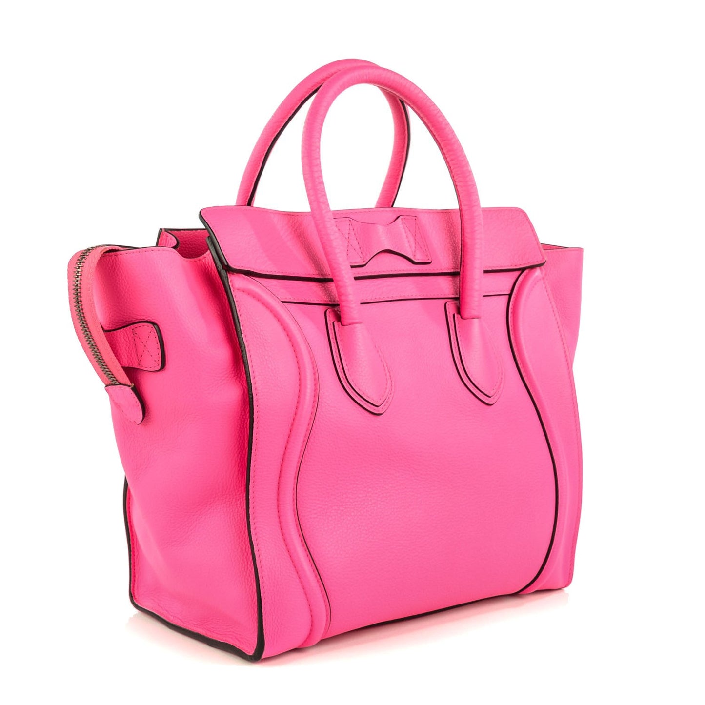 Drummed Calfskin Mini Luggage Fluo Pink