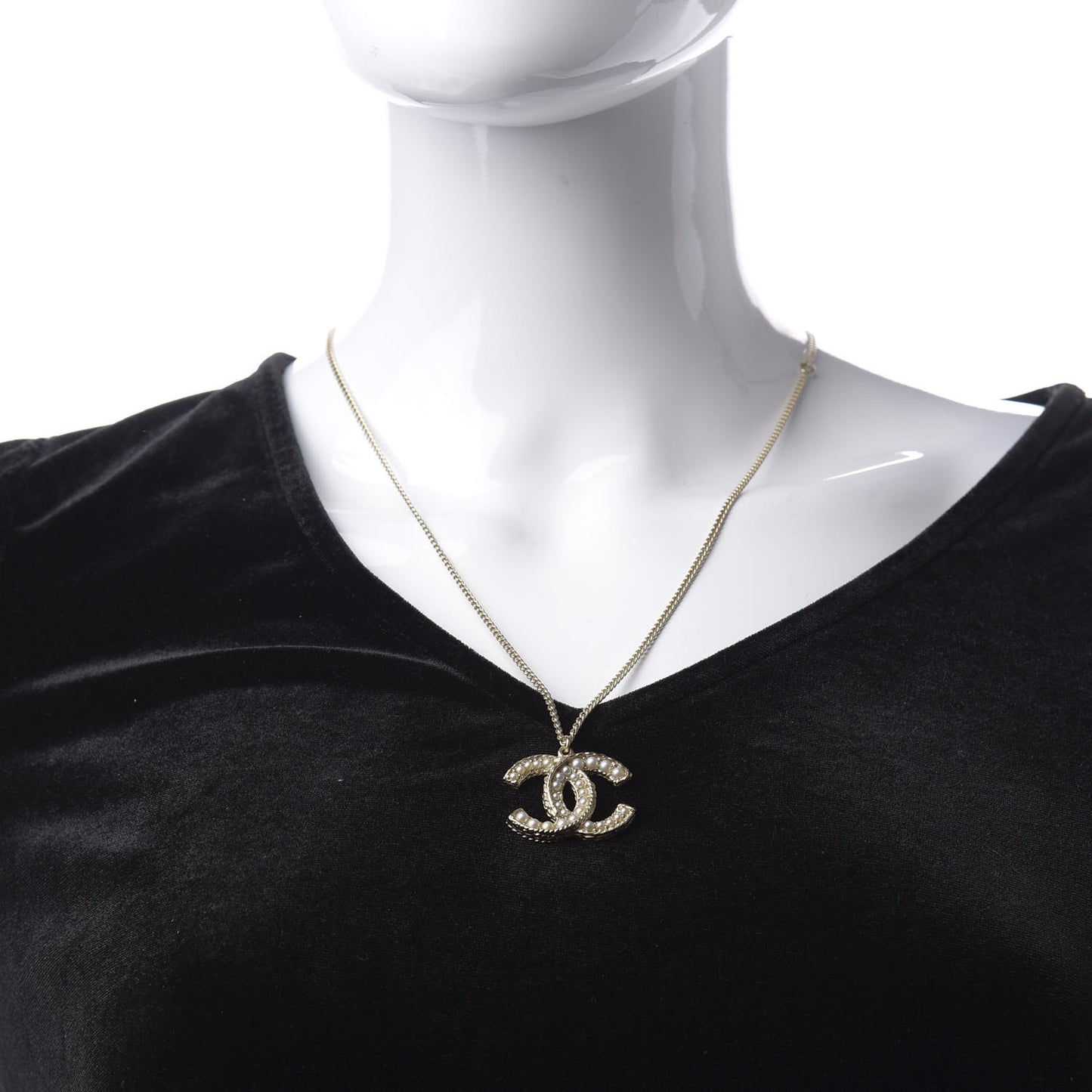 Pearl CC Pendant Necklace Gold