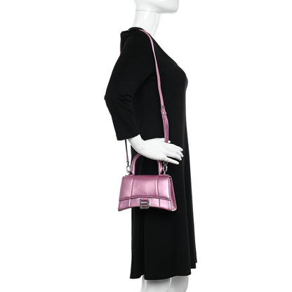 Balenciaga Metallic Shiny Calfskin Hourglass Top Handle Bag XS Pink 2 of 12