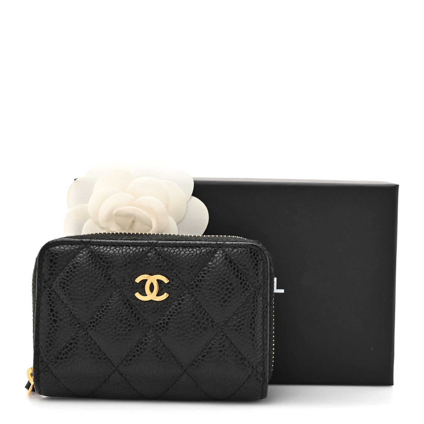 Caviar Quilted Zip Coin Purse Black