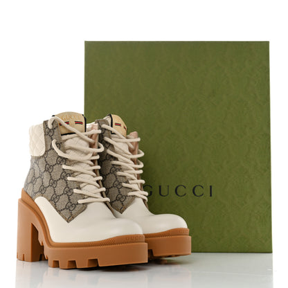 Gucci Calfskin GG Supreme Monogram Nappa Quilted Lace Up Ankle Boots 36.5 Mystic White Beige 9 of 9
