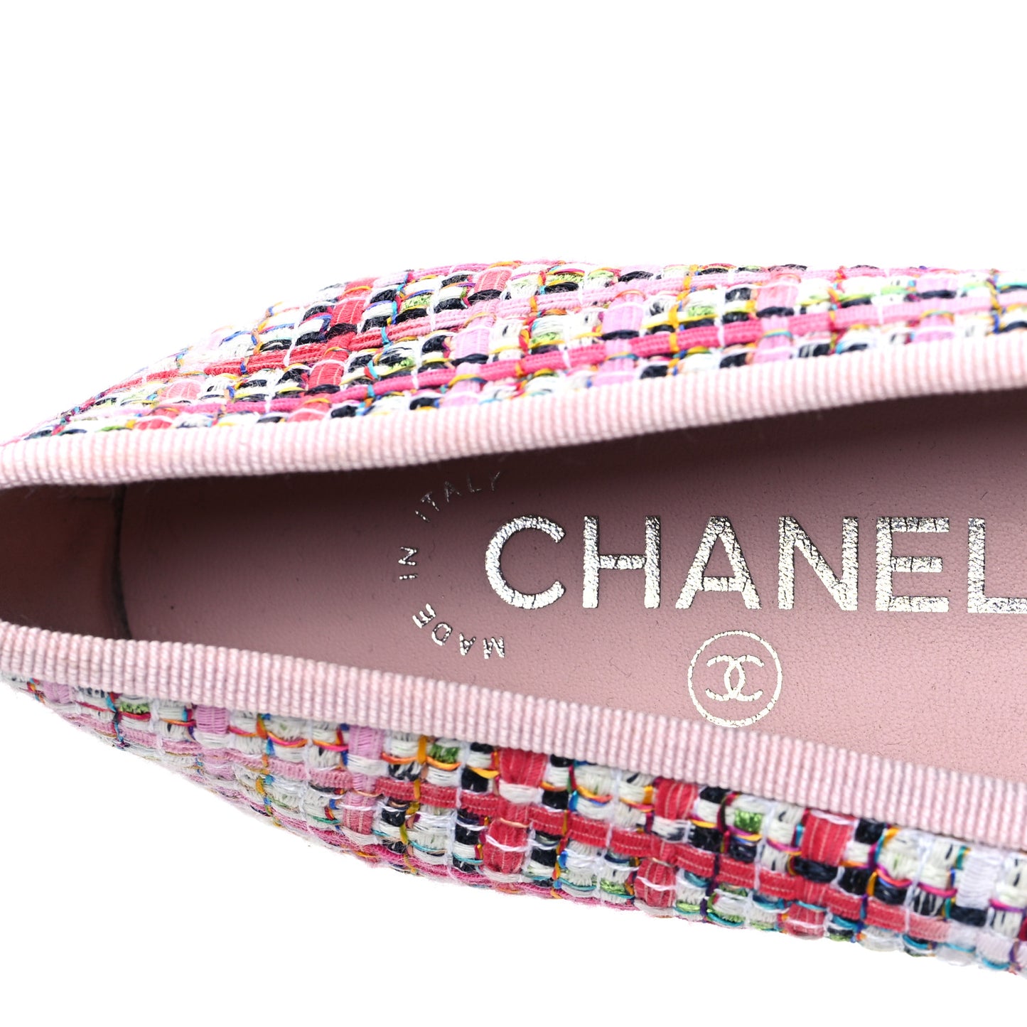 Tweed Patent Cap Toe Ballerina Flats 35.5 Pink