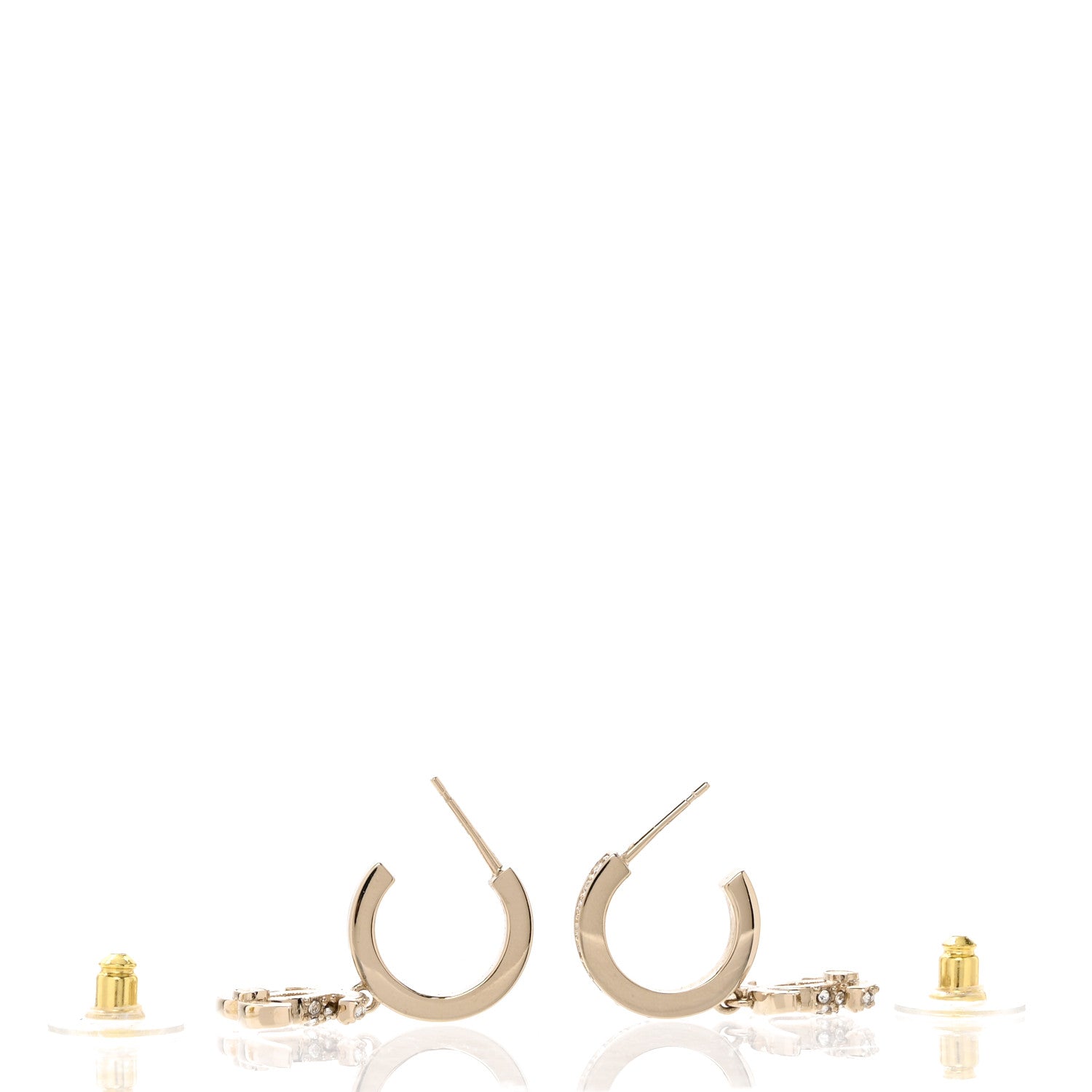 Chanel Crystal Bead CC Hoop Drop Earrings Light Gold 3 of 5