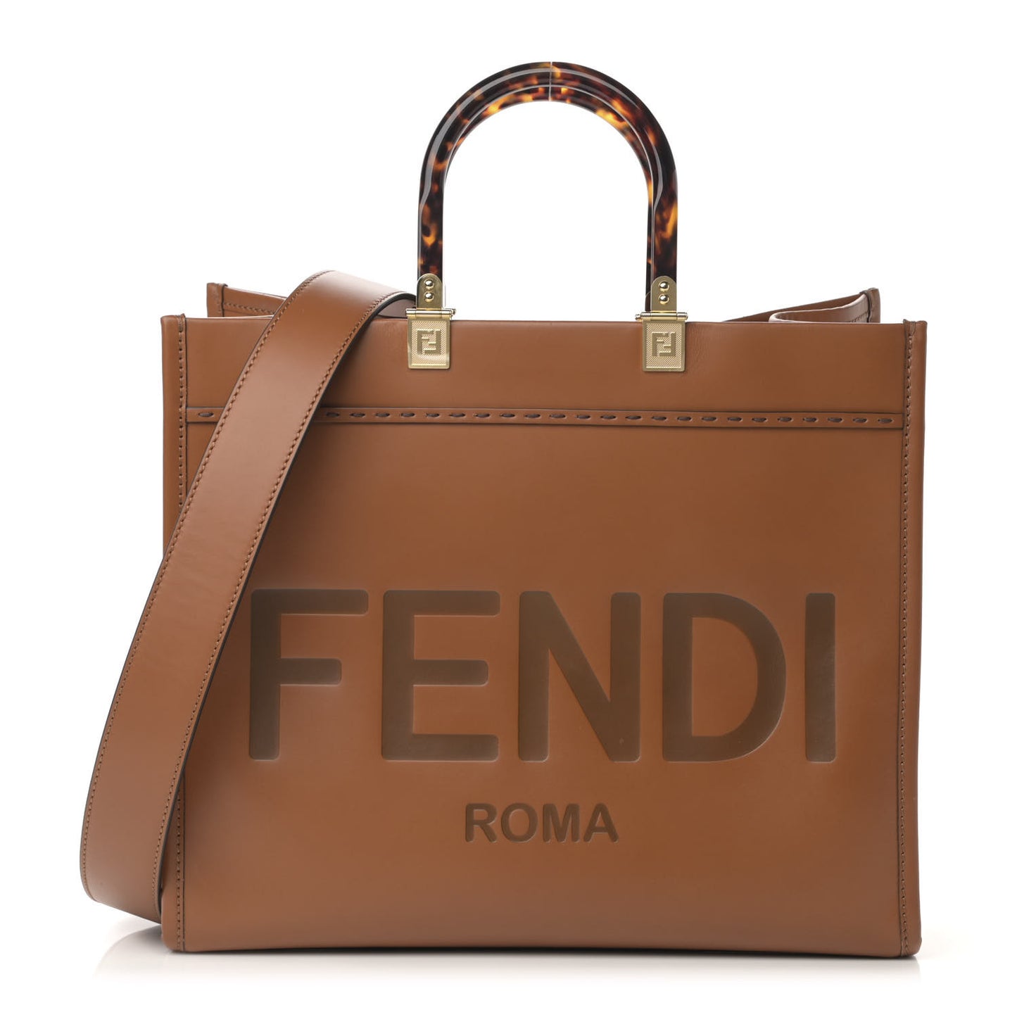 Vitello King Plexiglass Medium Fendi Sunshine Shopper Tote Cuoio